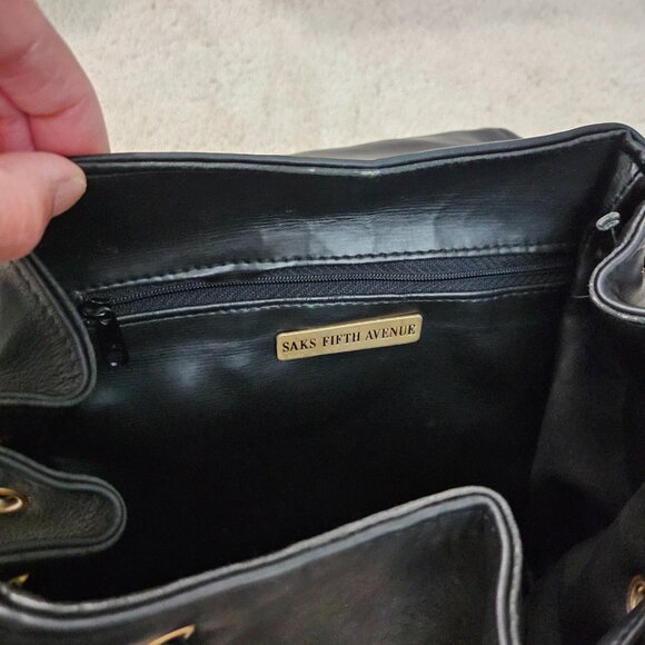 Saks Fifth Avenue black leather backpack-style purse  (very good condition)